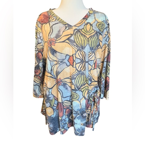 Ali Miles Tops - Ali Miles Floral Print Women's Lightweight Knit Pocket Tunic Size L